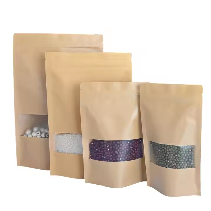 Kraft Paper Stand-Up Pouch with Window and Zipper - Image 5