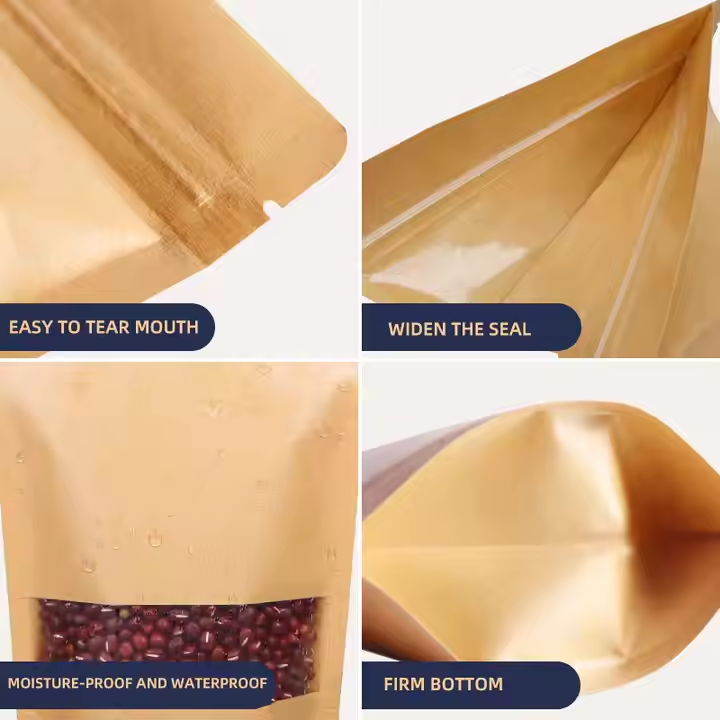 Kraft Paper Stand-Up Pouch with Window and Zipper - Image 2