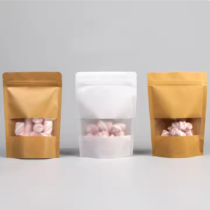 Custom Kraft Paper Stand-Up Pouch with Window and Zipper